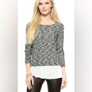 Club Monaco Jayda Sweater Black/White Silk Ruffled Hem XS